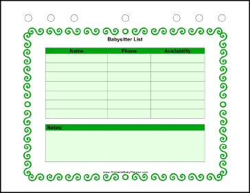 free baby planner page