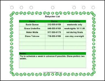 paid baby planner page